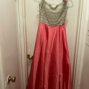 Tarik Ediz Silver and Coral Prom Dress